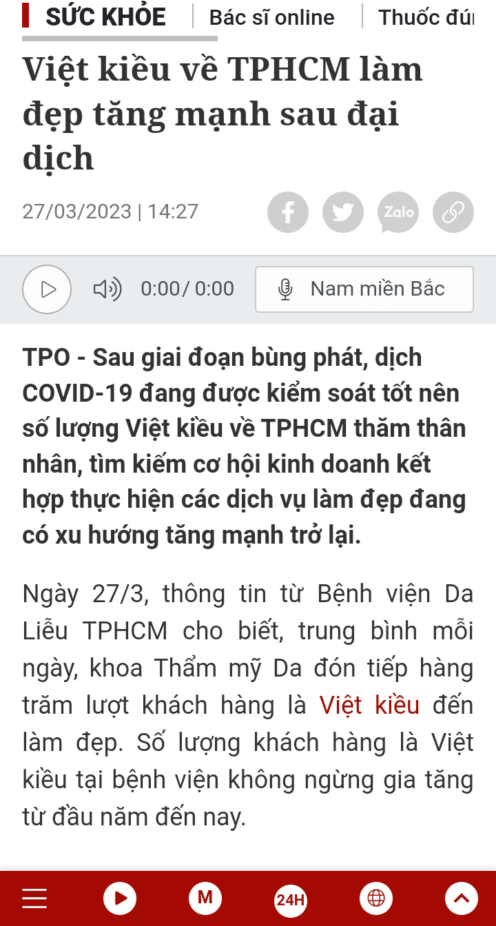 Các bài báo lớn nói về việt kiều về nước làm đẹp
