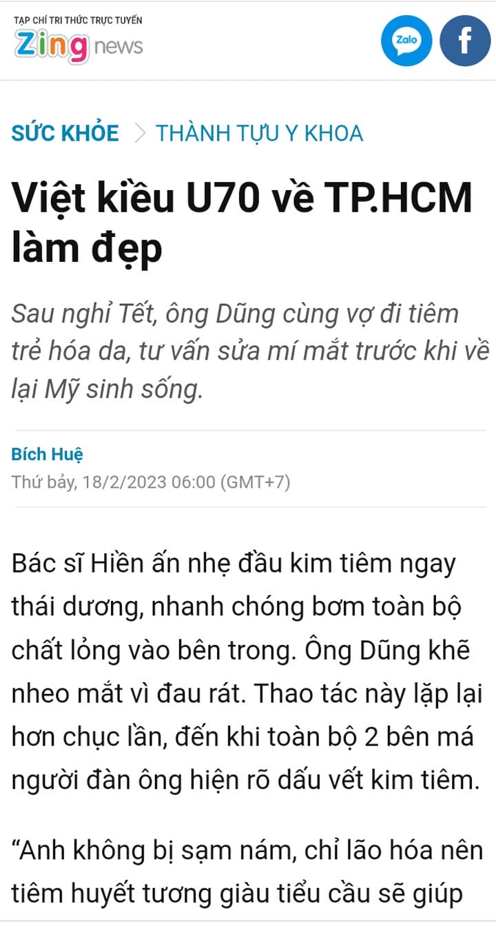 Các bài báo lớn nói về việt kiều về nước làm đẹp