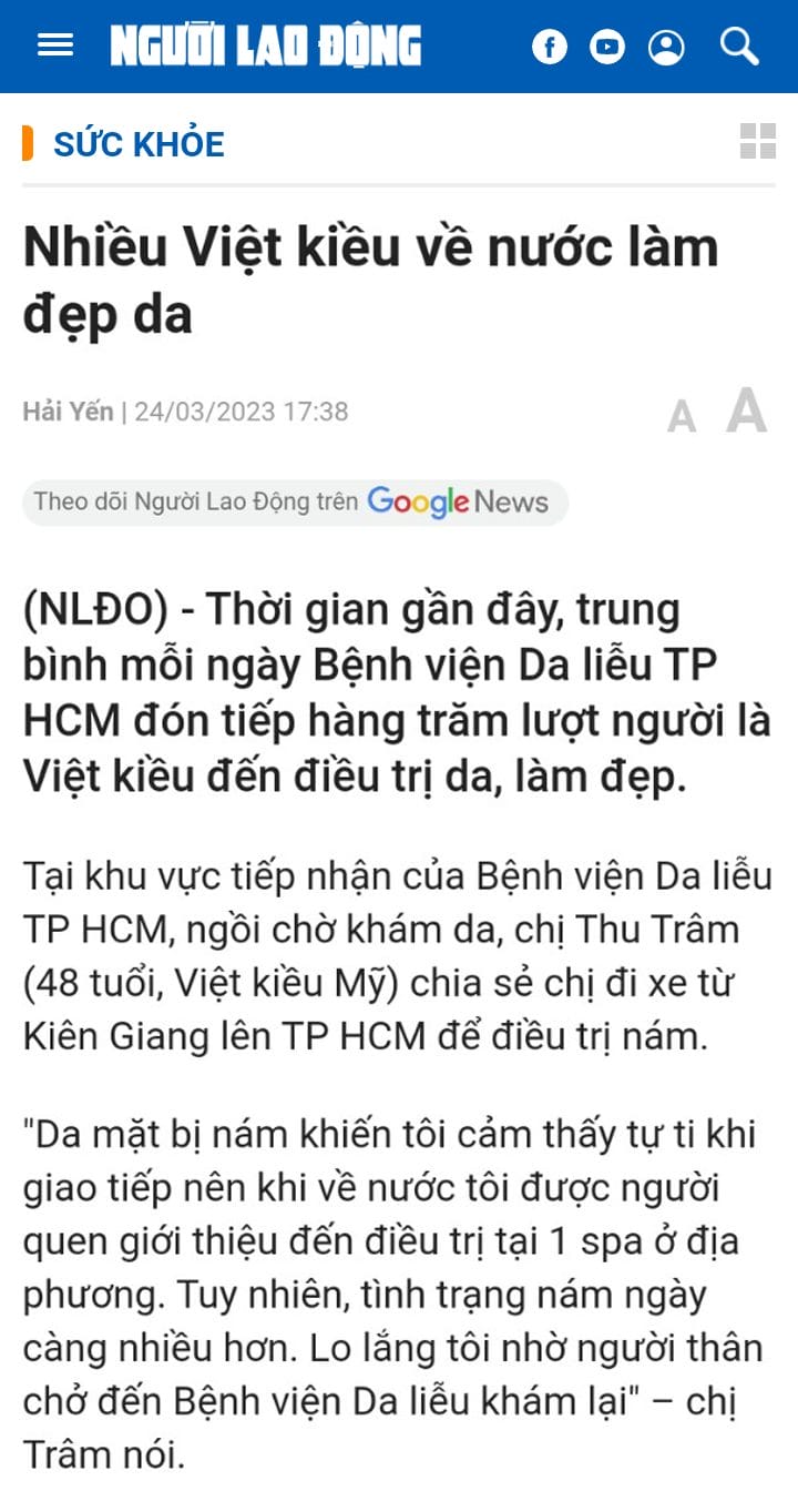 Các bài báo lớn nói về việt kiều về nước làm đẹp